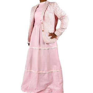 Vintage Prairie B. Cohen 60-70’s Pink & White Gingham Maxi Dress